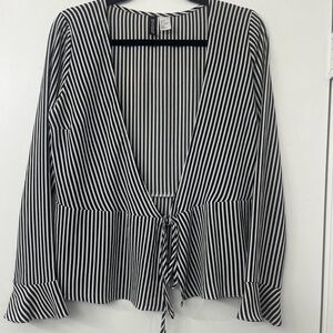 Divided Striped Black and White Women's Top plunging neckline size 4
